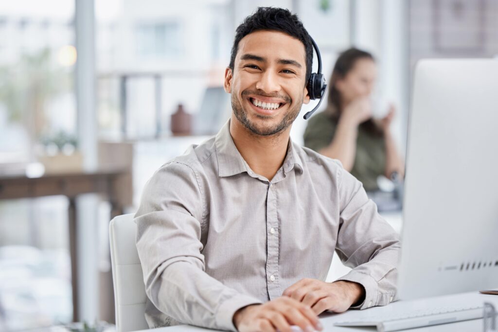 Top roles for remote staffing - Customer support agent in action.
