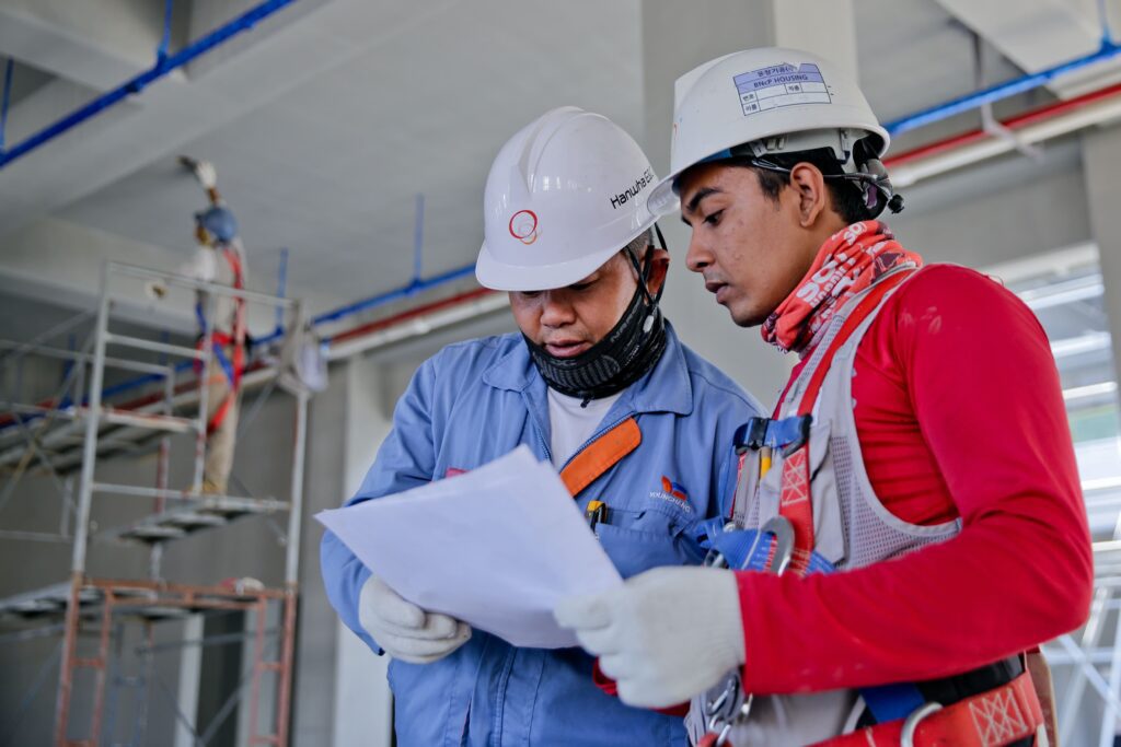 Construction workers meeting
